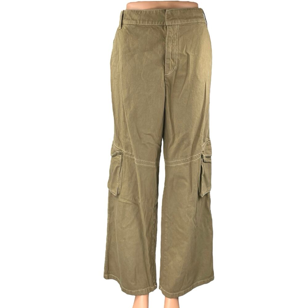 NEW Zara Women's Brown Beige Straight Wide Leg High Waist Cargo Trousers Pants M